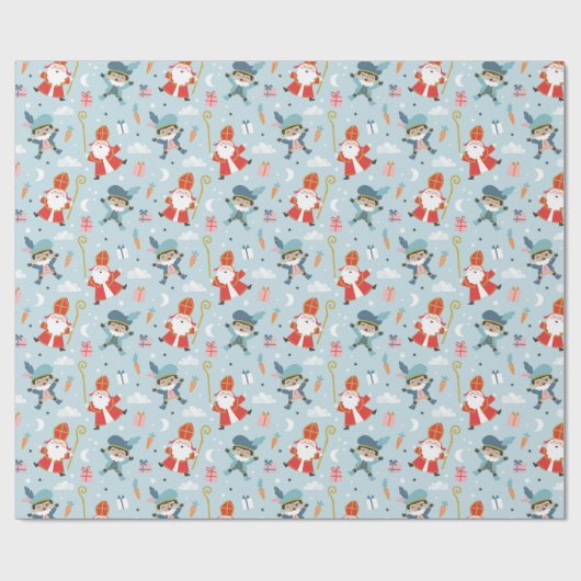 Niedliche Sinterklaas und Muster auf hellblau Geschenkpapier (Flach)