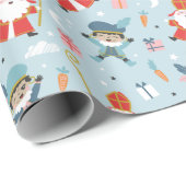 Niedliche Sinterklaas und Muster auf hellblau Geschenkpapier (Rolleneckpunkt)