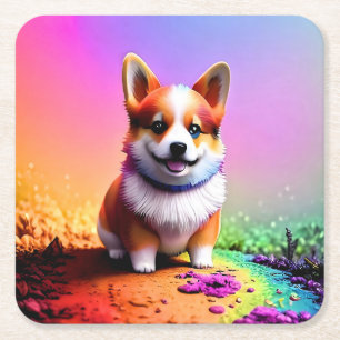 Niedliche Sitzung Corgi Dog-33663 Rechteckiger Pappuntersetzer