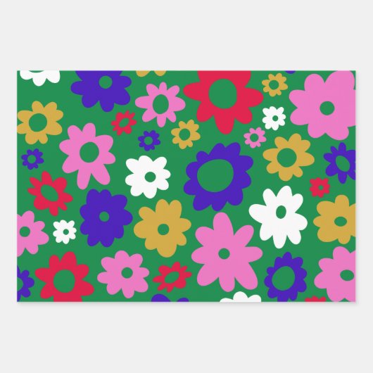 Niedliche skandinavische Blume Muster in grün Geschenkpapier Set (Vorderseite 3)