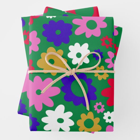 Niedliche skandinavische Blume Muster in grün Geschenkpapier Set (Beispiel)