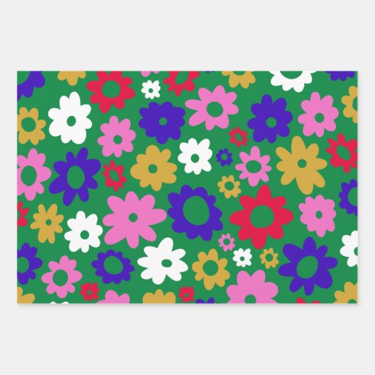 Niedliche skandinavische Blume Muster in grün Geschenkpapier Set (Vorderseite)