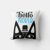 Niedliche skandinavische Katze mit der Hallo-Welt Kissen (Vorderseite)