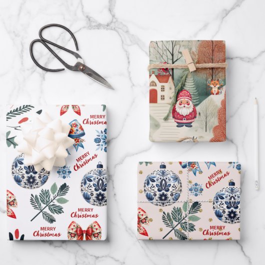 niedliche skandinavische Weihnachten gemütlich Geschenkpapier Set (Vorderseite)