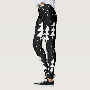 Niedliche skandinavische Weihnachtsschwarz-weiße Leggings