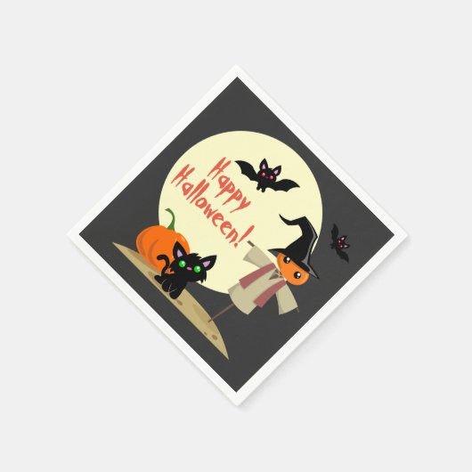 Niedliche Skarecke & kätzliche Halloween Papier Na Serviette (Ecke)