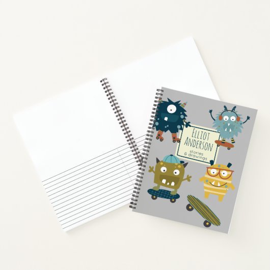 Niedliche Skateboard-Monster - Personalisierte Ges Notizblock (Innenseite)