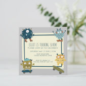 Niedliche Skateboard Monsters Geburtstagskinder 7. Einladung (Stehend Vorderseite)