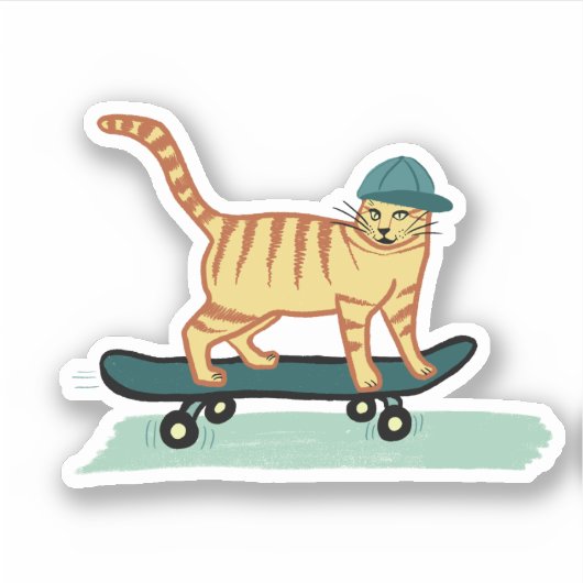 Niedliche Skateboarding Tabby Cat Aufkleber (Vorderseite)