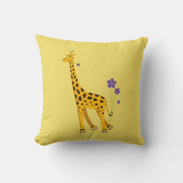 Niedliche Skaten Giraffe mit Blume Gelb Kinder Kissen