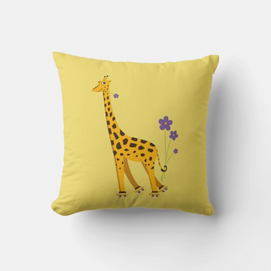 Niedliche Skaten Giraffe mit Blume Gelb Kinder Kissen (Vorderseite)