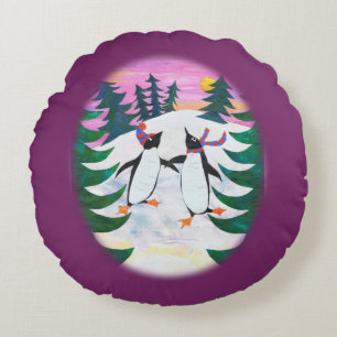 Niedliche Skaten-Pinguine Snow-how Spaß Rundkissen Rundes Kissen