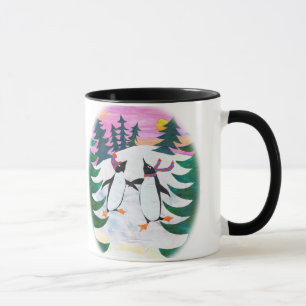 Niedliche Skaten Pinguine Snowszene Tasse Spaß Rin