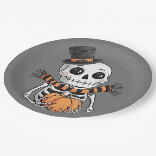 Niedliche Skelettbildplatte Pappteller (Schrägansicht)