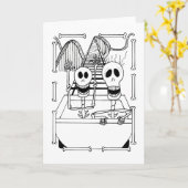 Niedliche Skelette auf Roller Untersetzer Ride Karte (Gelbe Blume)