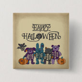 Niedliche Skeletttiere und Pumpkins Halloween Button (Vorderseite)
