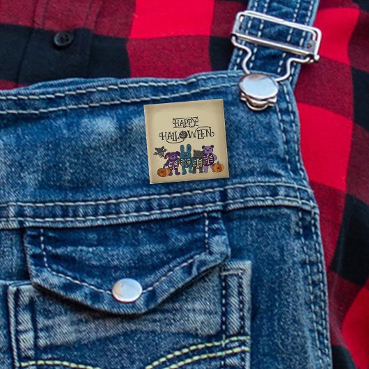 Niedliche Skeletttiere und Pumpkins Halloween Button