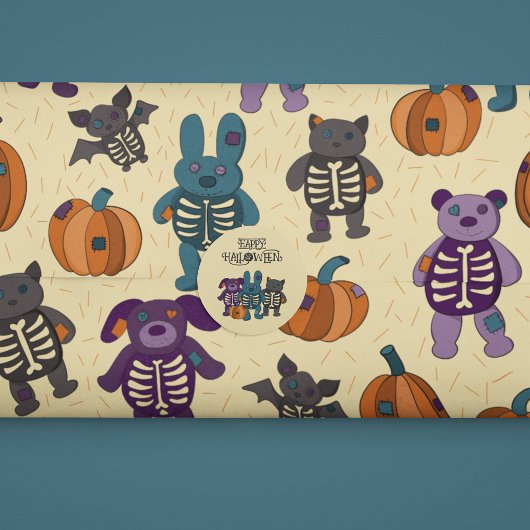 Niedliche Skeletttiere und Pumpkins Halloween Geschenkpapier