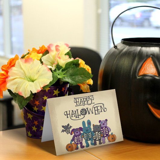Niedliche Skeletttiere und Pumpkins Halloween Karte