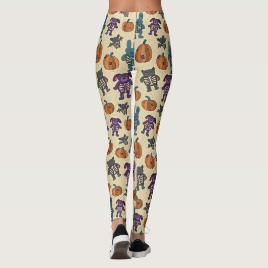 Niedliche Skeletttiere und Pumpkins Halloween Leggings (Rückseite)