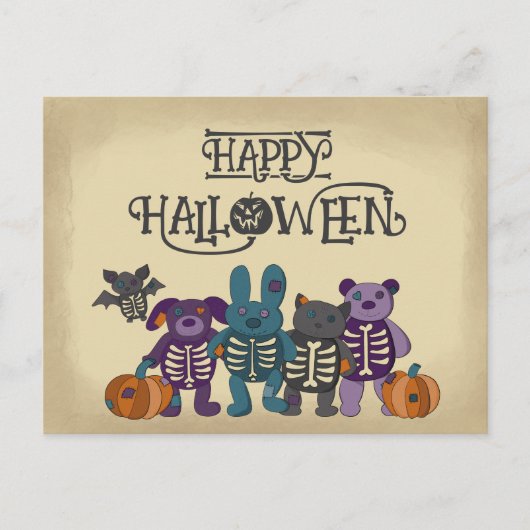 Niedliche Skeletttiere und Pumpkins Halloween Postkarte (Vorderseite)