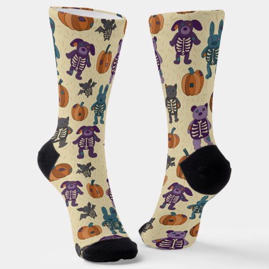 Niedliche Skeletttiere und Pumpkins Halloween Socken (Gewinkelt)