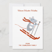 Niedliche SkiMaus Personalisiert Feiertagskarte (Vorderseite)