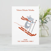 Niedliche SkiMaus Personalisiert Feiertagskarte (Stehend Vorderseite)