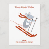 Niedliche SkiMaus Personalisiert Feiertagspostkarte (Vorderseite)