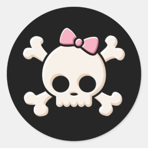 Niedliche Skull Girl Black Round Sticker