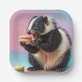 Niedliche Skunk Eating Colorful Macaroons Pappteller