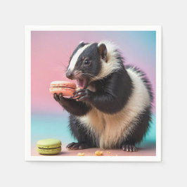 Niedliche Skunk Eating Colorful Macaroons Serviette
