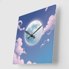 Niedliche skurrile Abbildung des Mondes im Nachthi Quadratische Wanduhr