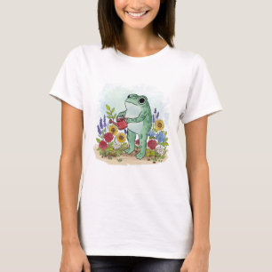 Niedliche, skurrile Froschillustration im Blumenga T-Shirt