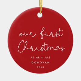 Niedliche skurrile Unser erstes Weihnachts-Rotes F Keramik Ornament