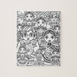 Niedliche slawische Folk Art Nesting Puppen Famili Puzzle<br><div class="desc">Hübsche Nistpuppen,  schwarz-weiß-slawische Volkskunst-Design zum Färben.</div>