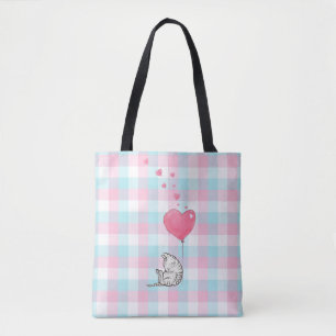 Niedliche Sleepy Cat Pink Blue Watercolor Tasche