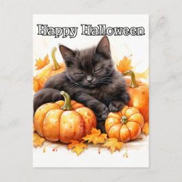 Niedliche Sleepy Little Black Halloween Kitten Postkarte