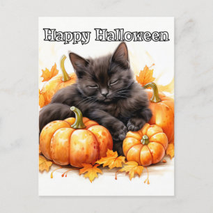 Niedliche Sleepy Little Black Halloween Kitten Postkarte