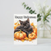 Niedliche Sleepy Little Black Halloween Kitten Postkarte (Stehend Vorderseite)