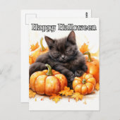 Niedliche Sleepy Little Black Halloween Kitten Postkarte (Vorne/Hinten)