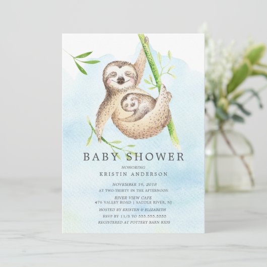Niedliche Sloth Baby Dusche Einladung (Stehend Vorderseite)