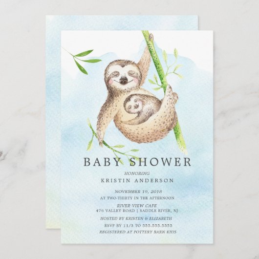 Niedliche Sloth Baby Dusche Einladung (Vorne/Hinten)