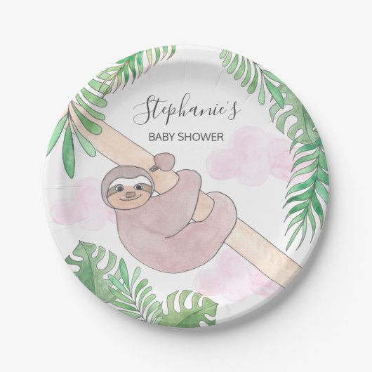 Niedliche Sloth Baby Girl Babydusche Pappteller (Vorderseite)