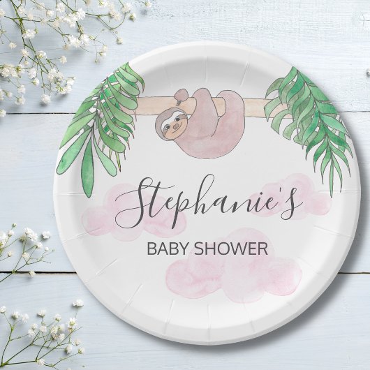 Niedliche Sloth Baby Girl Babydusche Pappteller