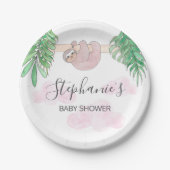Niedliche Sloth Baby Girl Babydusche Pappteller (Vorderseite)