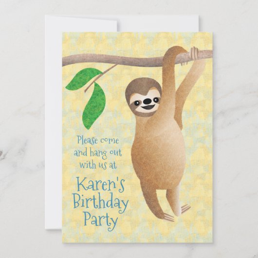 Niedliche Sloth Birthday Party geht aus Einladung (Vorderseite)
