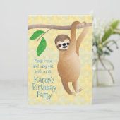 Niedliche Sloth Birthday Party geht aus Einladung (Stehend Vorderseite)