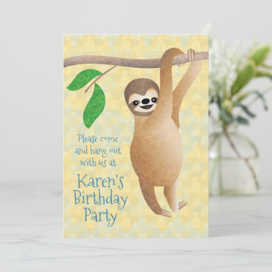 Niedliche Sloth Birthday Party geht aus Einladung (Stehend Vorderseite)