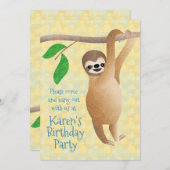 Niedliche Sloth Birthday Party geht aus Einladung (Vorne/Hinten)